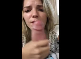 Blonde gives Sloppy Blowjob and takes Messy Facial!